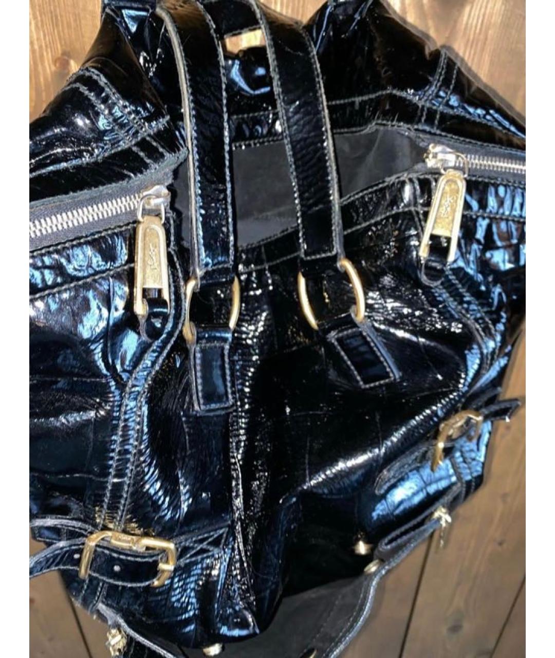 SAINT LAURENT Черная сумка тоут из лакированной кожи, фото 5