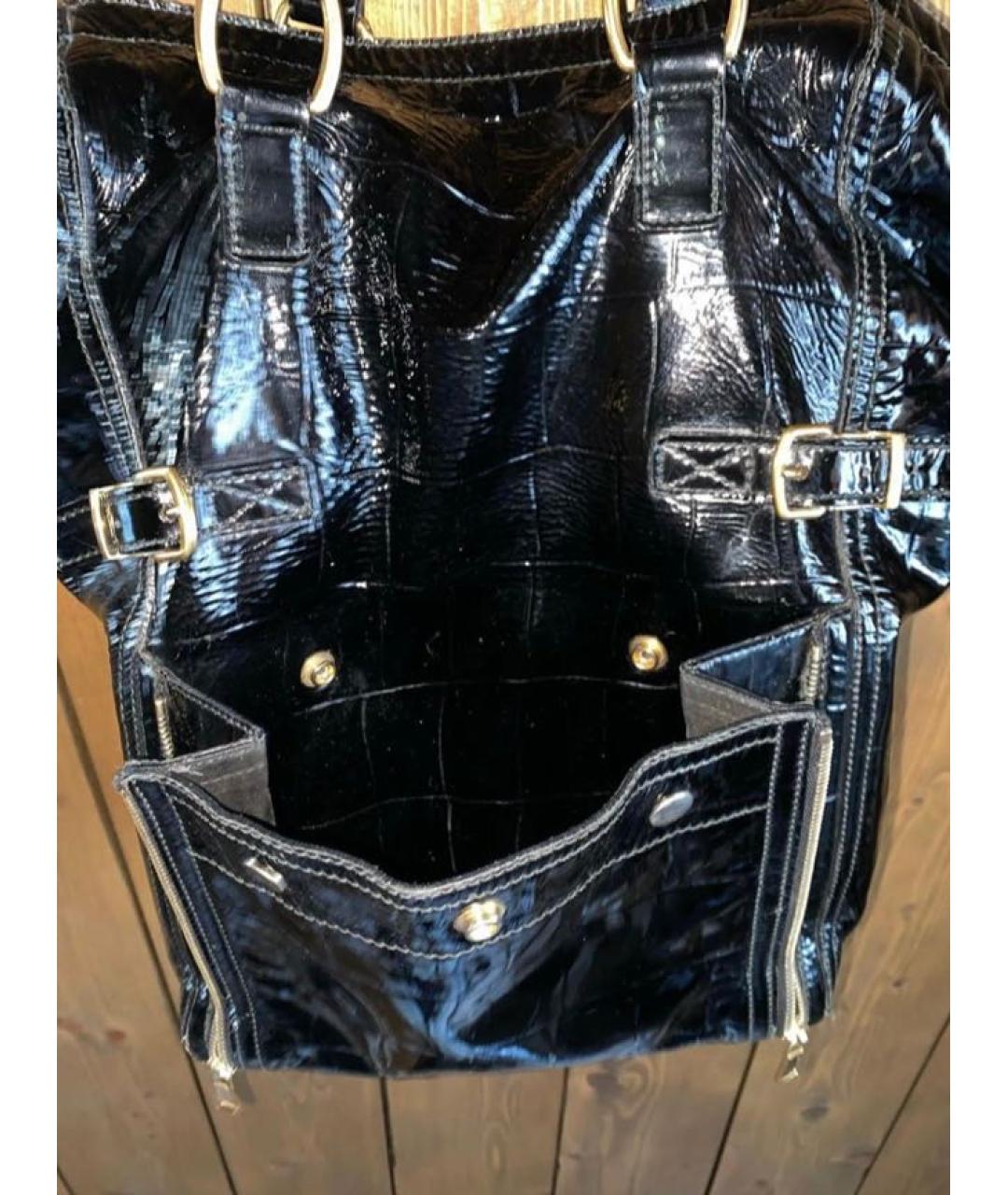 SAINT LAURENT Черная сумка тоут из лакированной кожи, фото 6