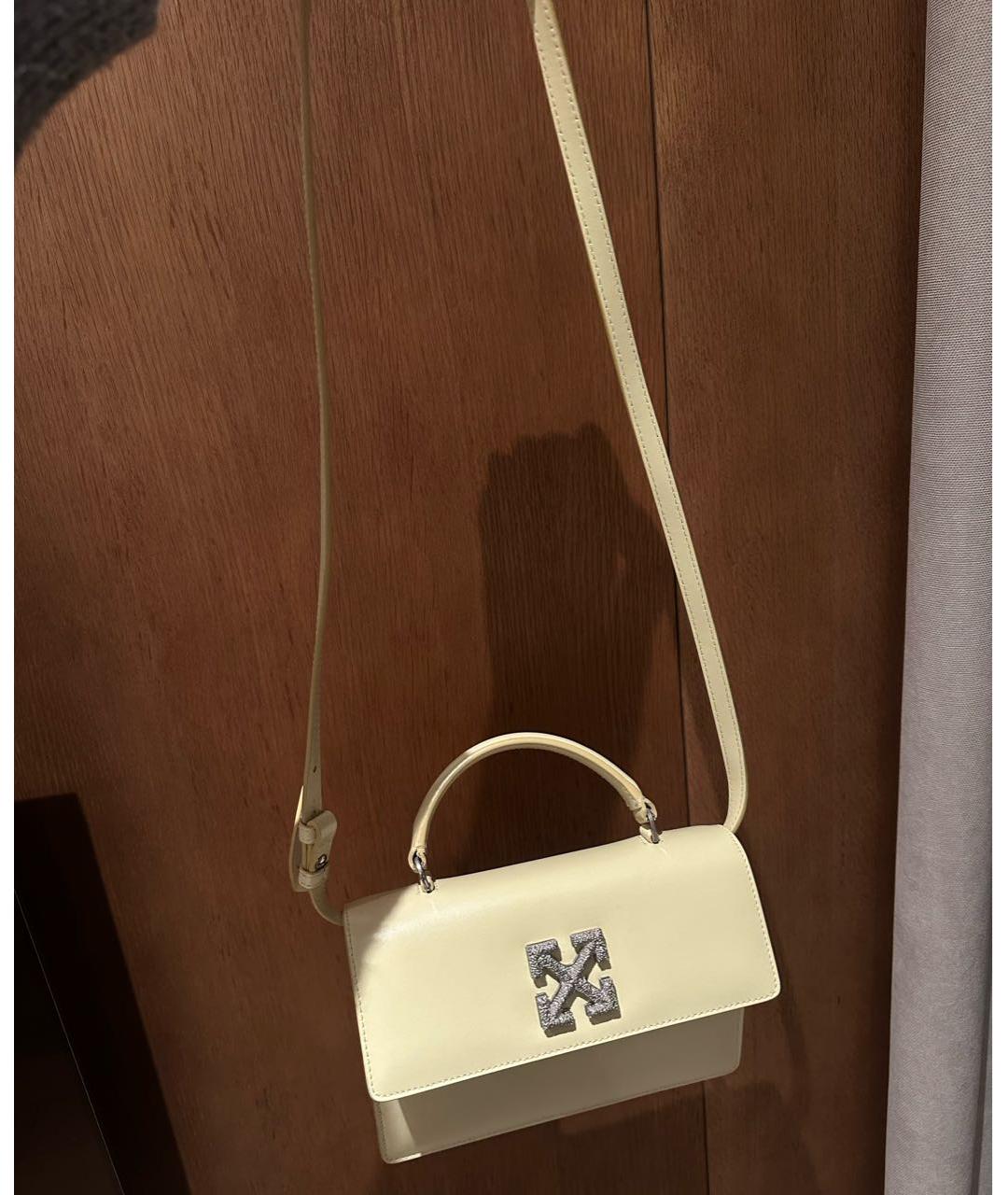 OFF-WHITE Желтая кожаная сумка с короткими ручками, фото 6