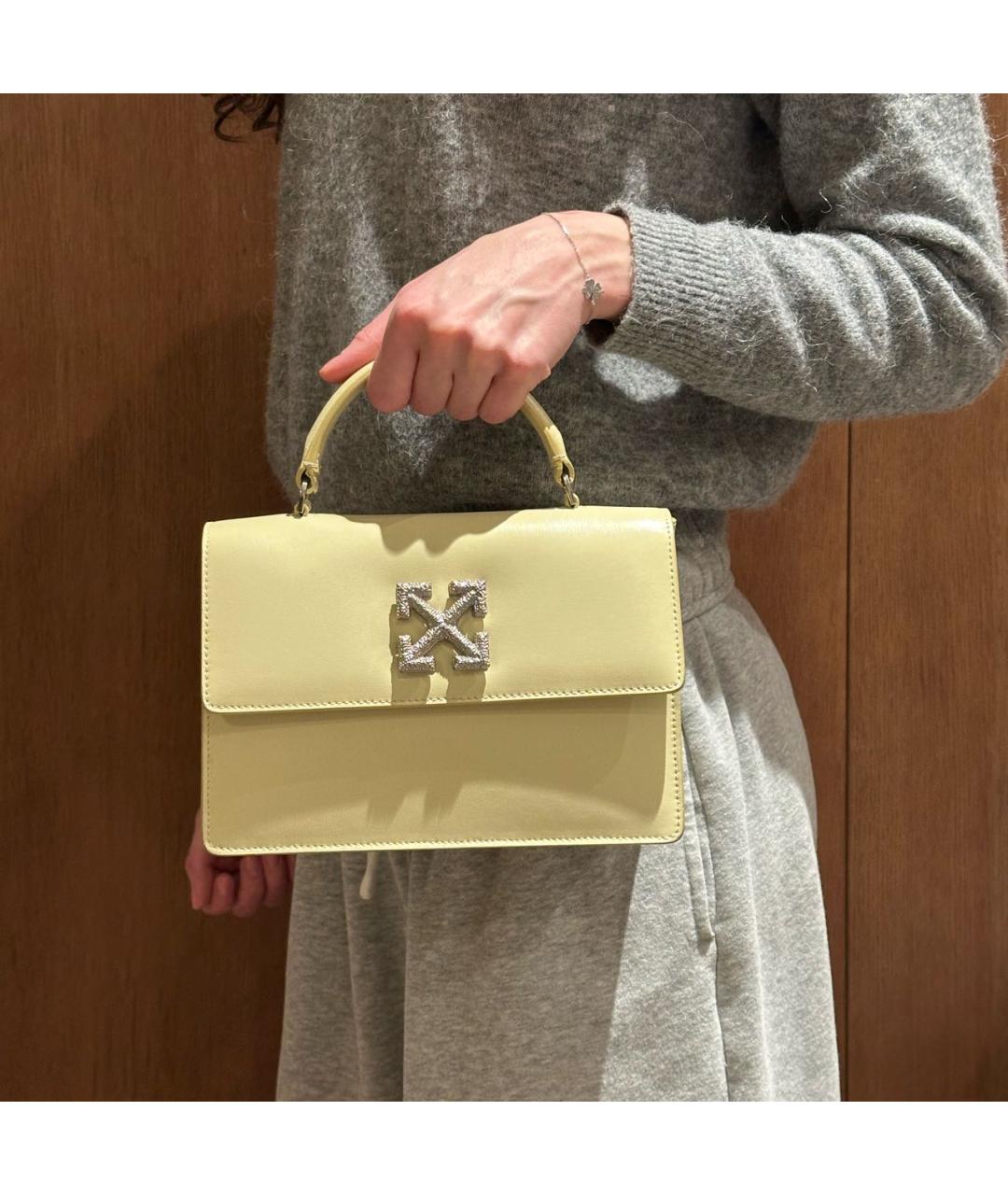 OFF-WHITE Желтая кожаная сумка с короткими ручками, фото 7