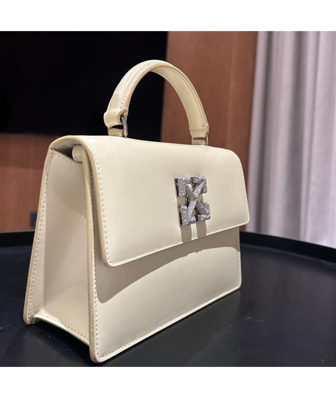 OFF-WHITE Желтая кожаная сумка с короткими ручками, фото 2