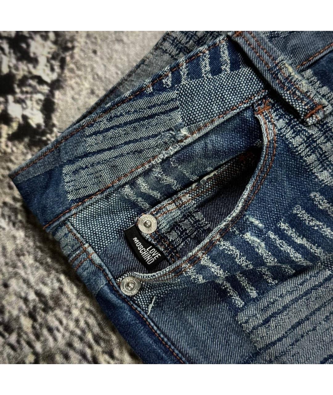 LOVE MOSCHINO Синие хлопковые прямые джинсы, фото 4