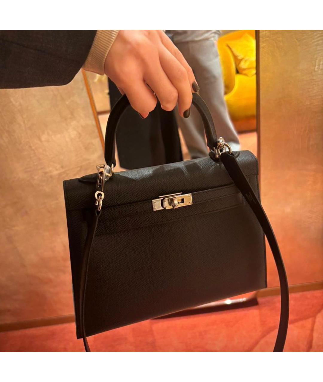 HERMES Черная кожаная сумка с короткими ручками, фото 3