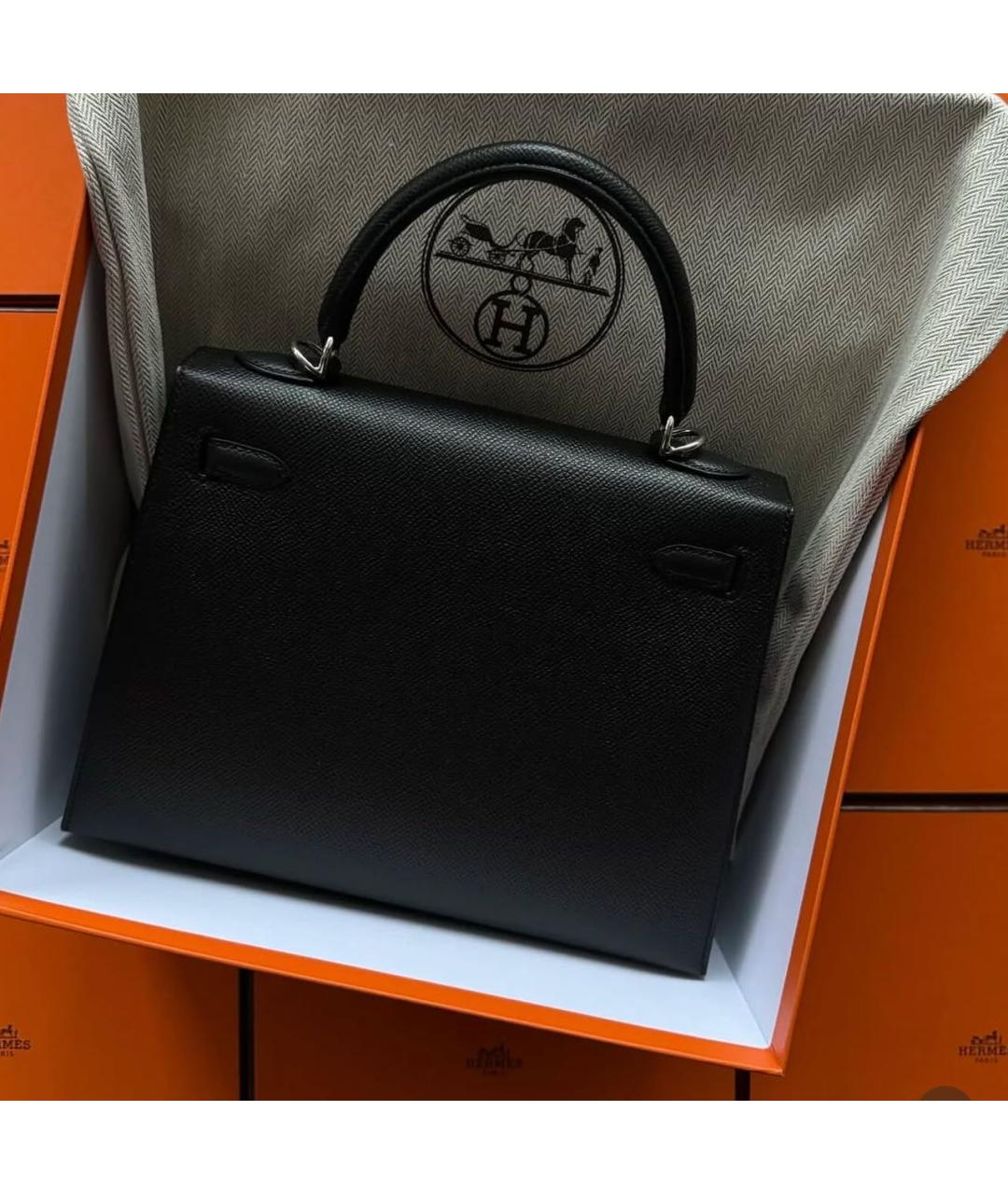 HERMES Черная кожаная сумка с короткими ручками, фото 2