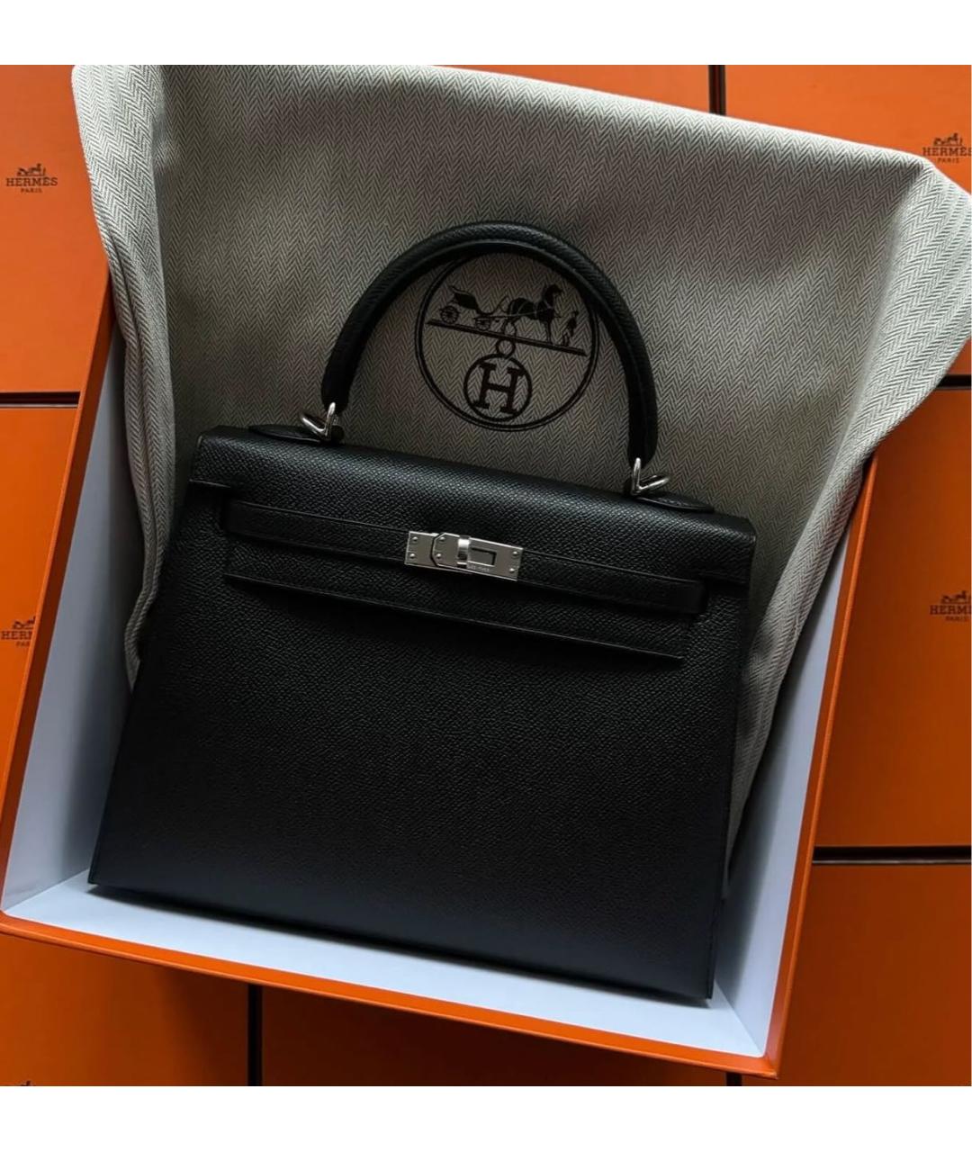 HERMES Черная кожаная сумка с короткими ручками, фото 4