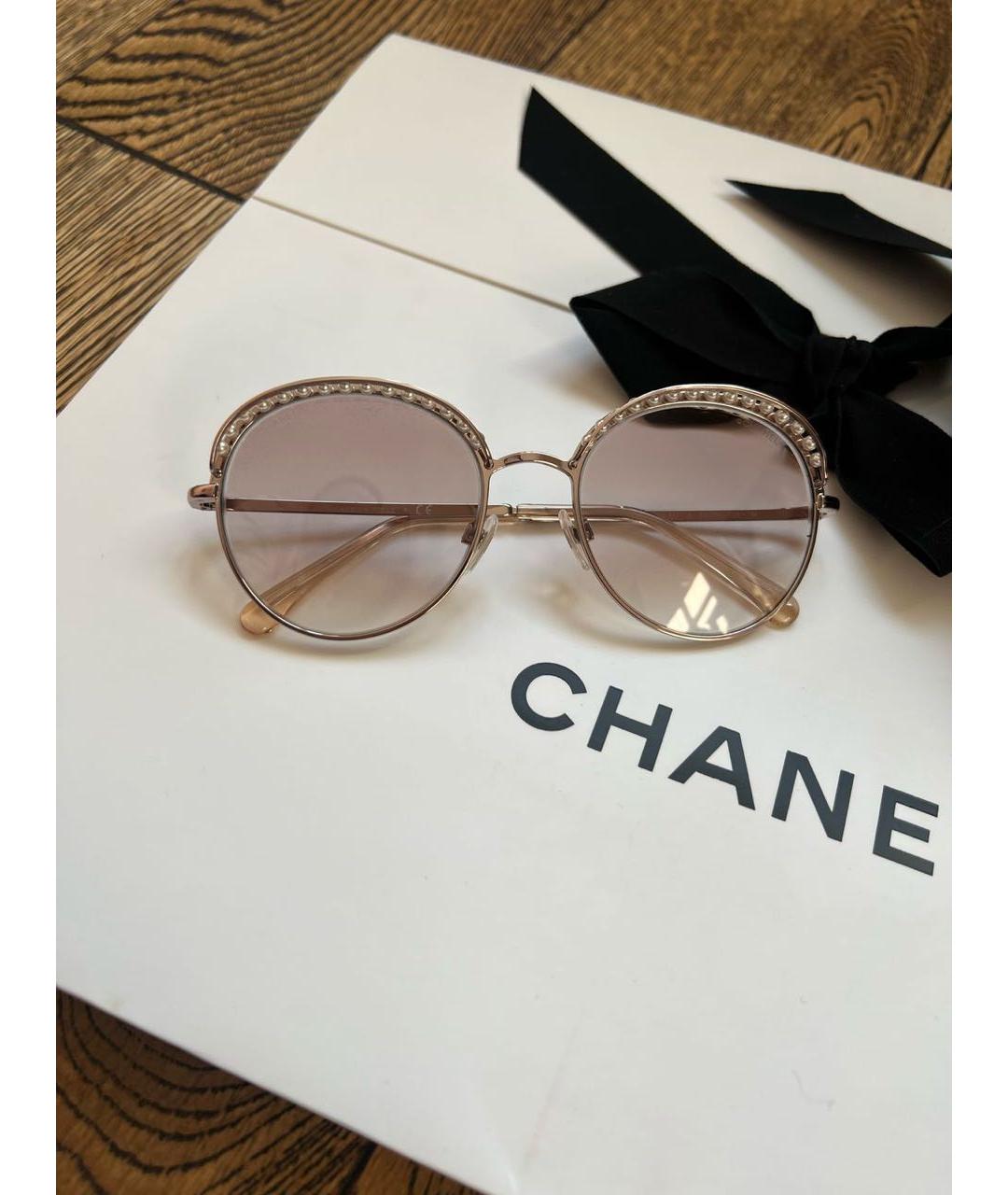 CHANEL Бежевые металлические солнцезащитные очки, фото 5