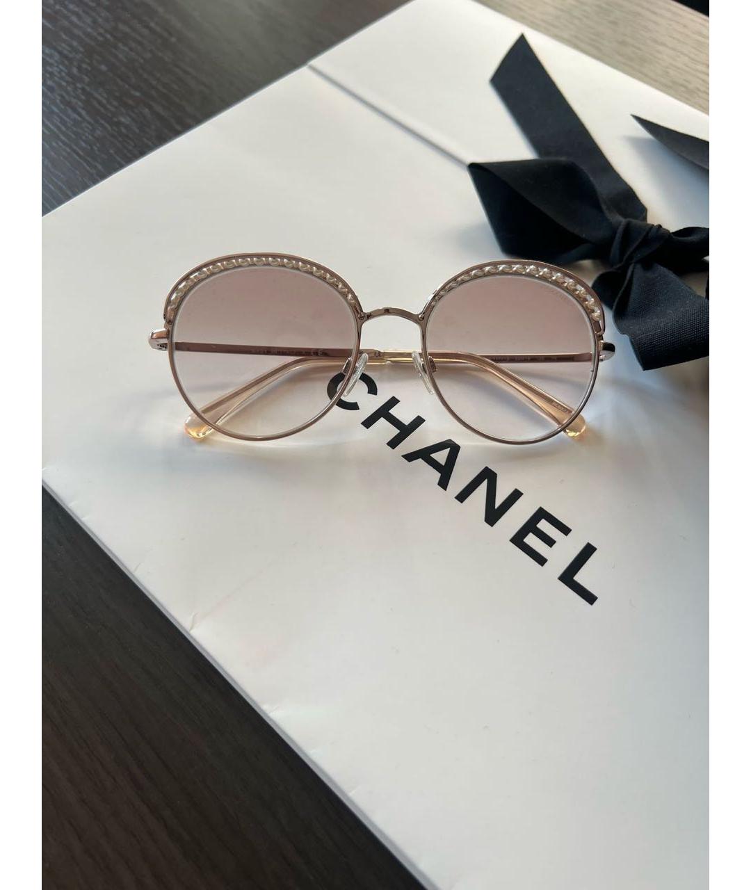 CHANEL Бежевые металлические солнцезащитные очки, фото 7