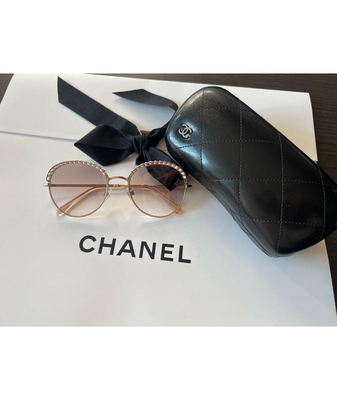 CHANEL Бежевые металлические солнцезащитные очки, фото 6