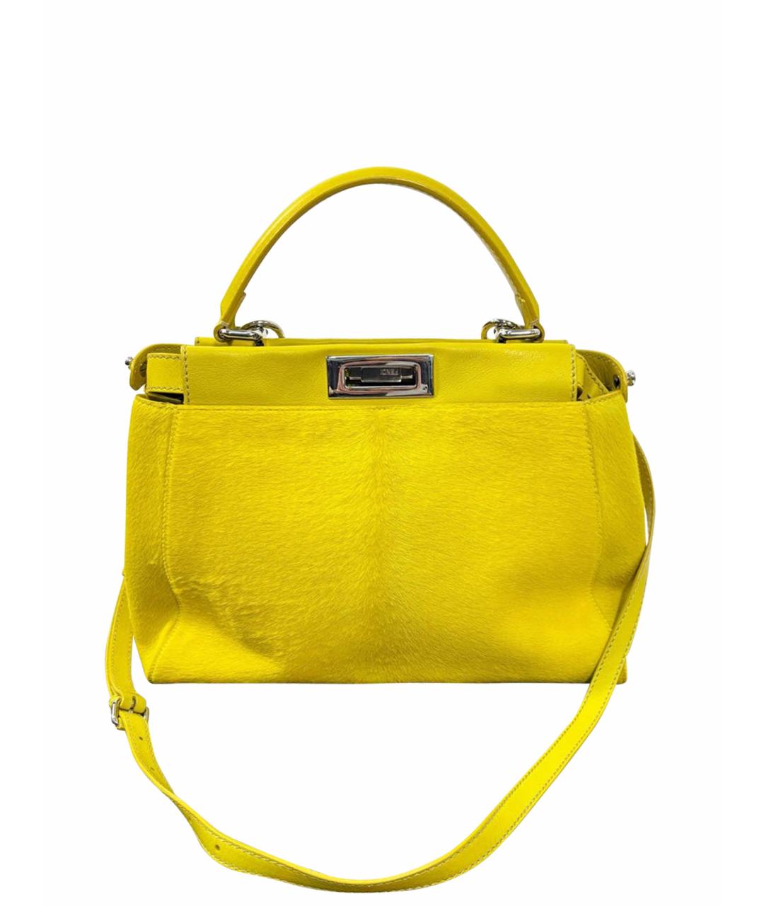 FENDI Желтая меховая сумка через плечо, фото 1