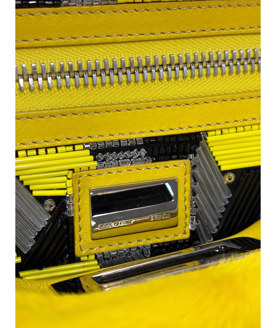 FENDI Желтая меховая сумка через плечо, фото 7