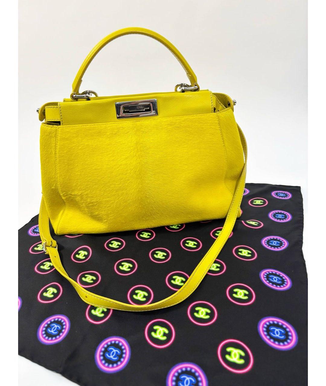 FENDI Желтая меховая сумка через плечо, фото 9