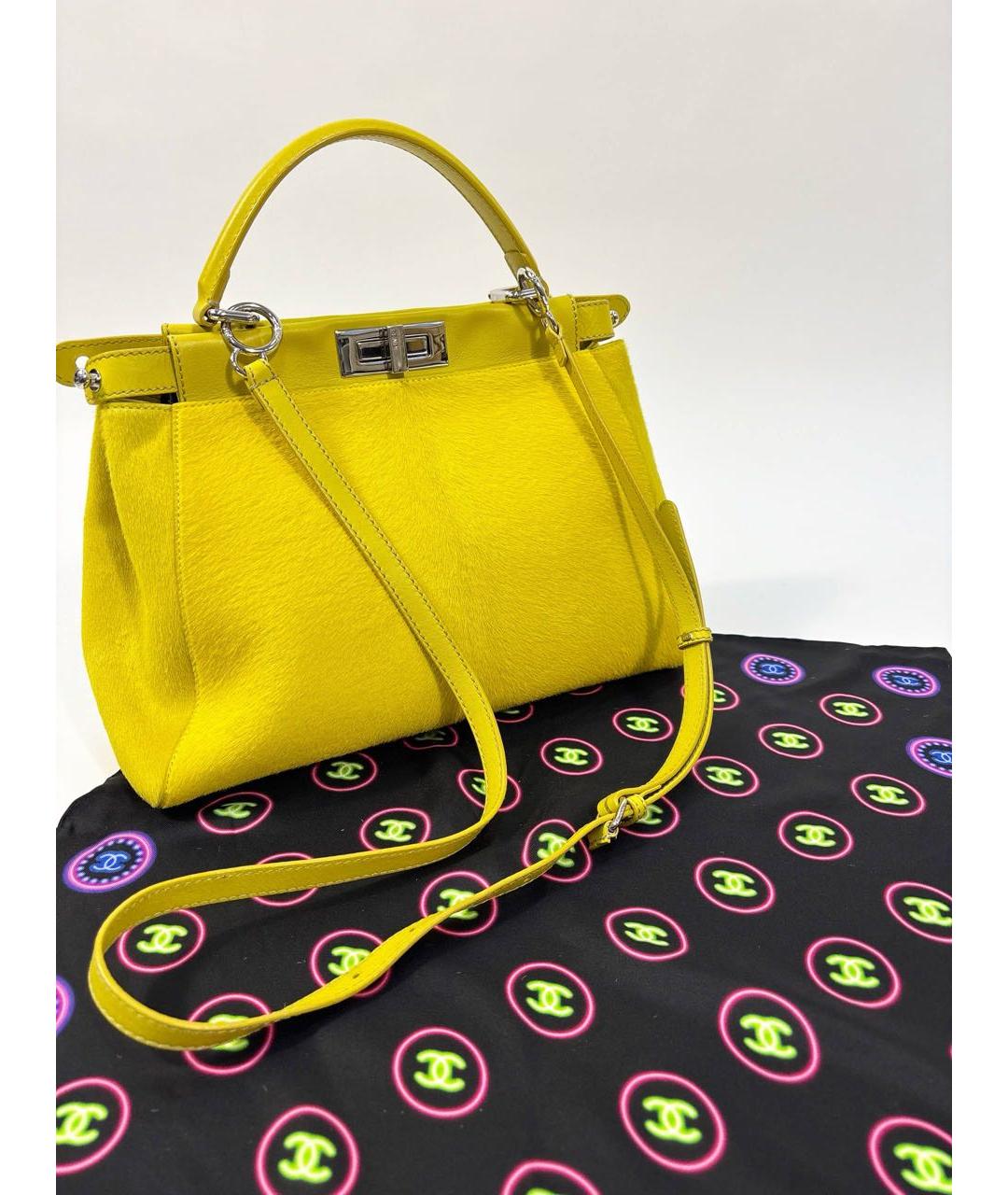 FENDI Желтая меховая сумка через плечо, фото 3