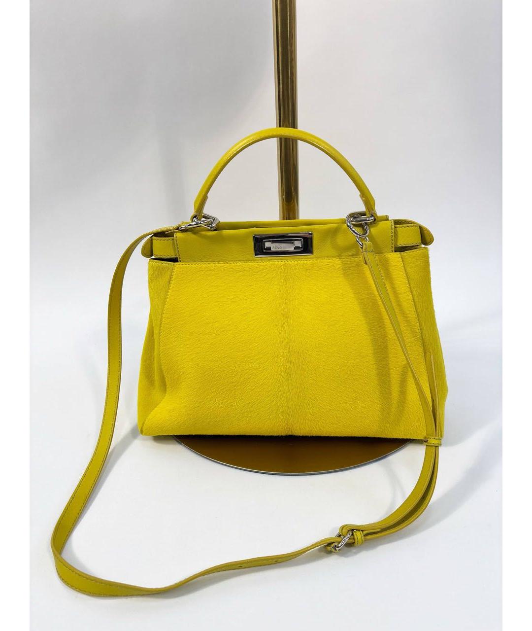 FENDI Желтая меховая сумка через плечо, фото 2