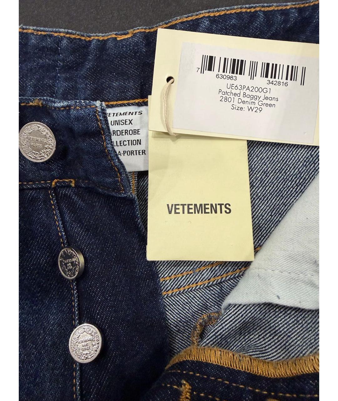 VETEMENTS Темно-синие хлопковые прямые джинсы, фото 6