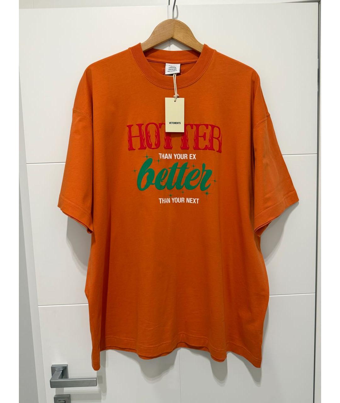 VETEMENTS Оранжевая хлопковая футболка, фото 3