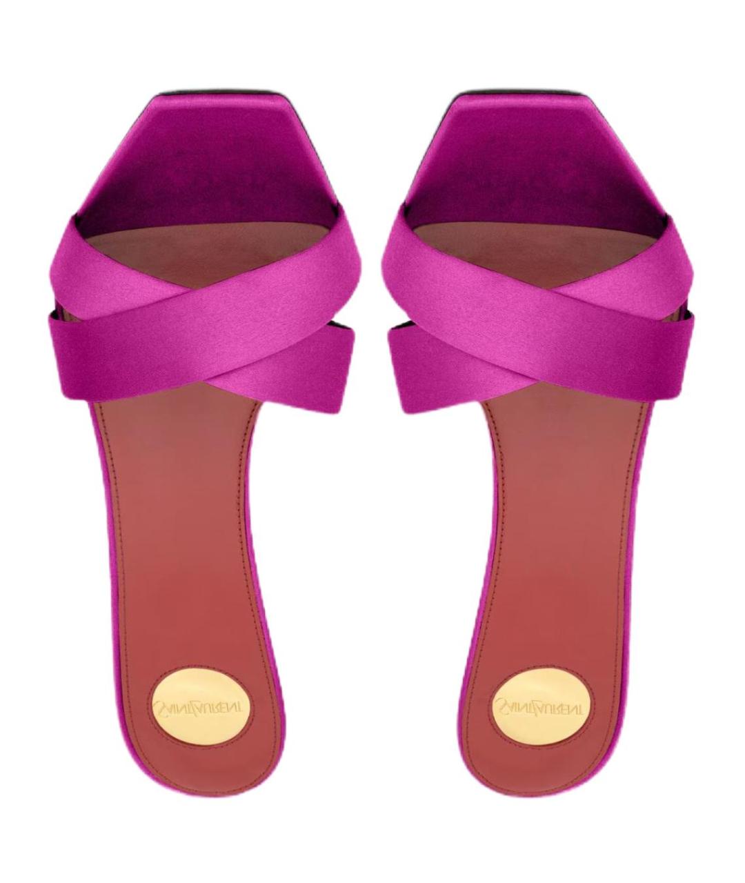 SAINT LAURENT Фуксия текстильные сандалии, фото 5