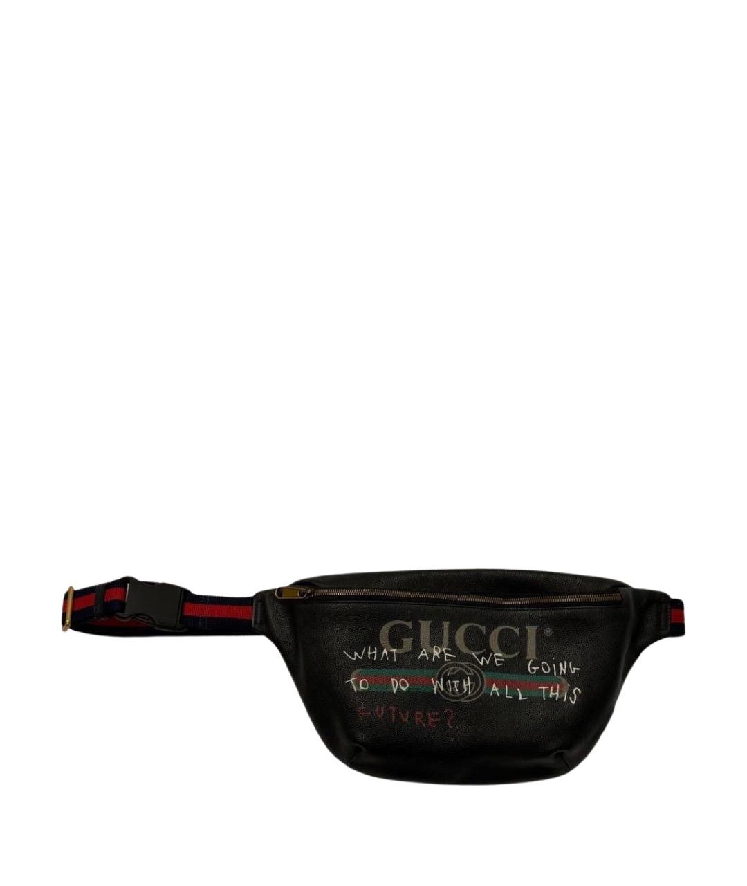 GUCCI Черная кожаная поясная сумка, фото 1