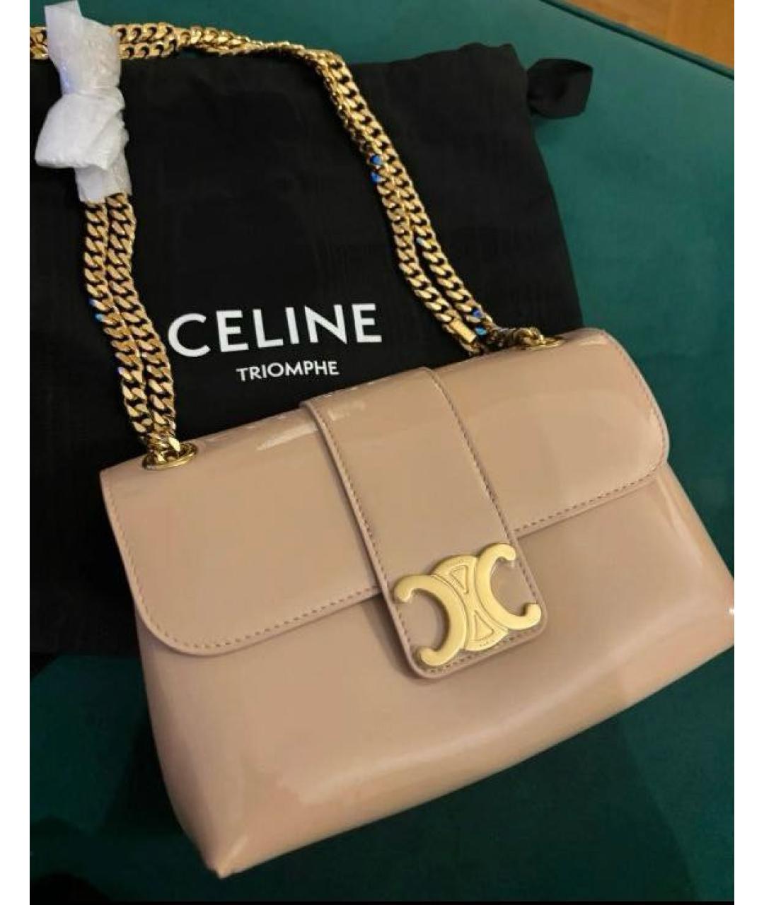 CELINE Розовая сумка через плечо из лакированной кожи, фото 2