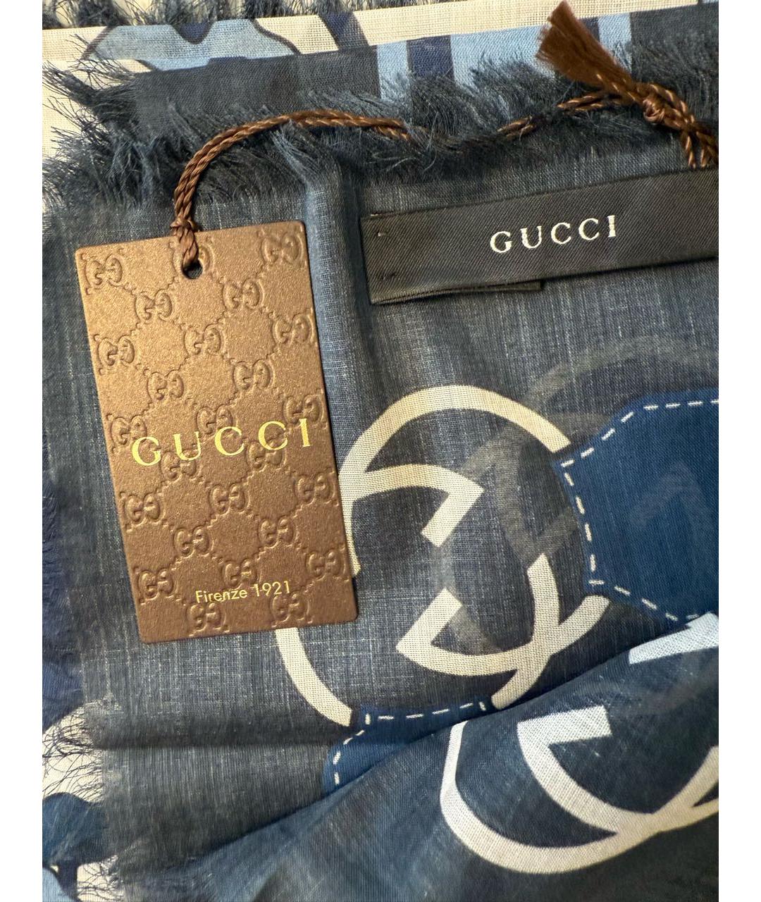 GUCCI Темно-синий хлопковый платок, фото 6