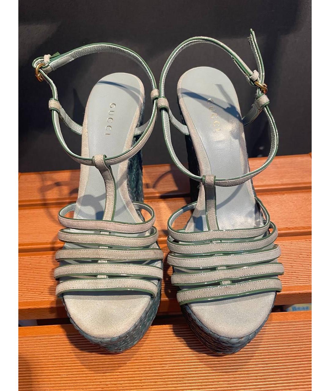 GUCCI Серые кожаные босоножки, фото 2