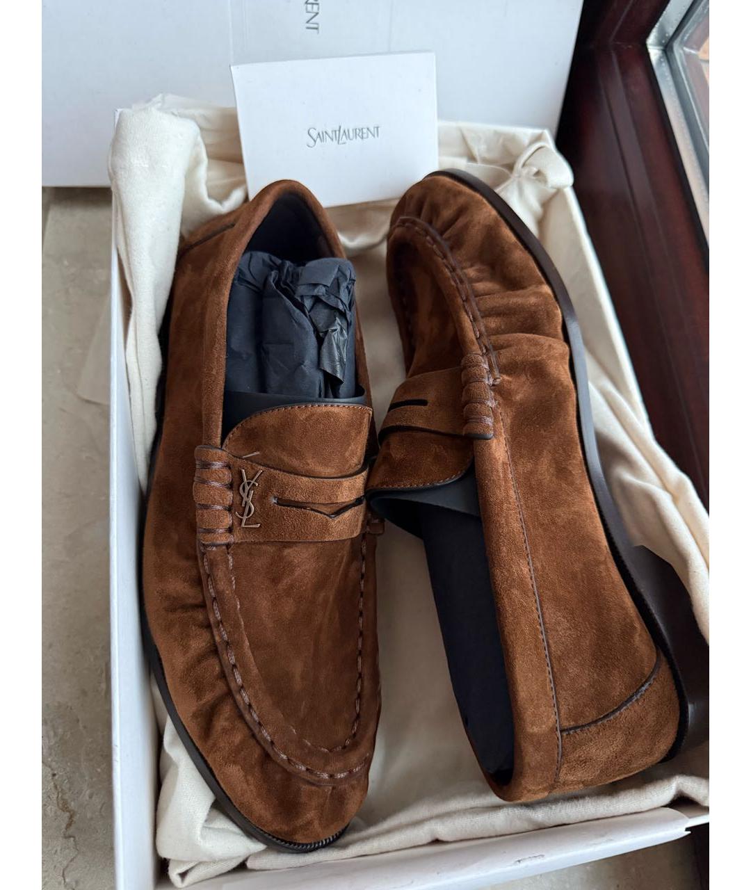 SAINT LAURENT Коричневые замшевые лоферы, фото 4