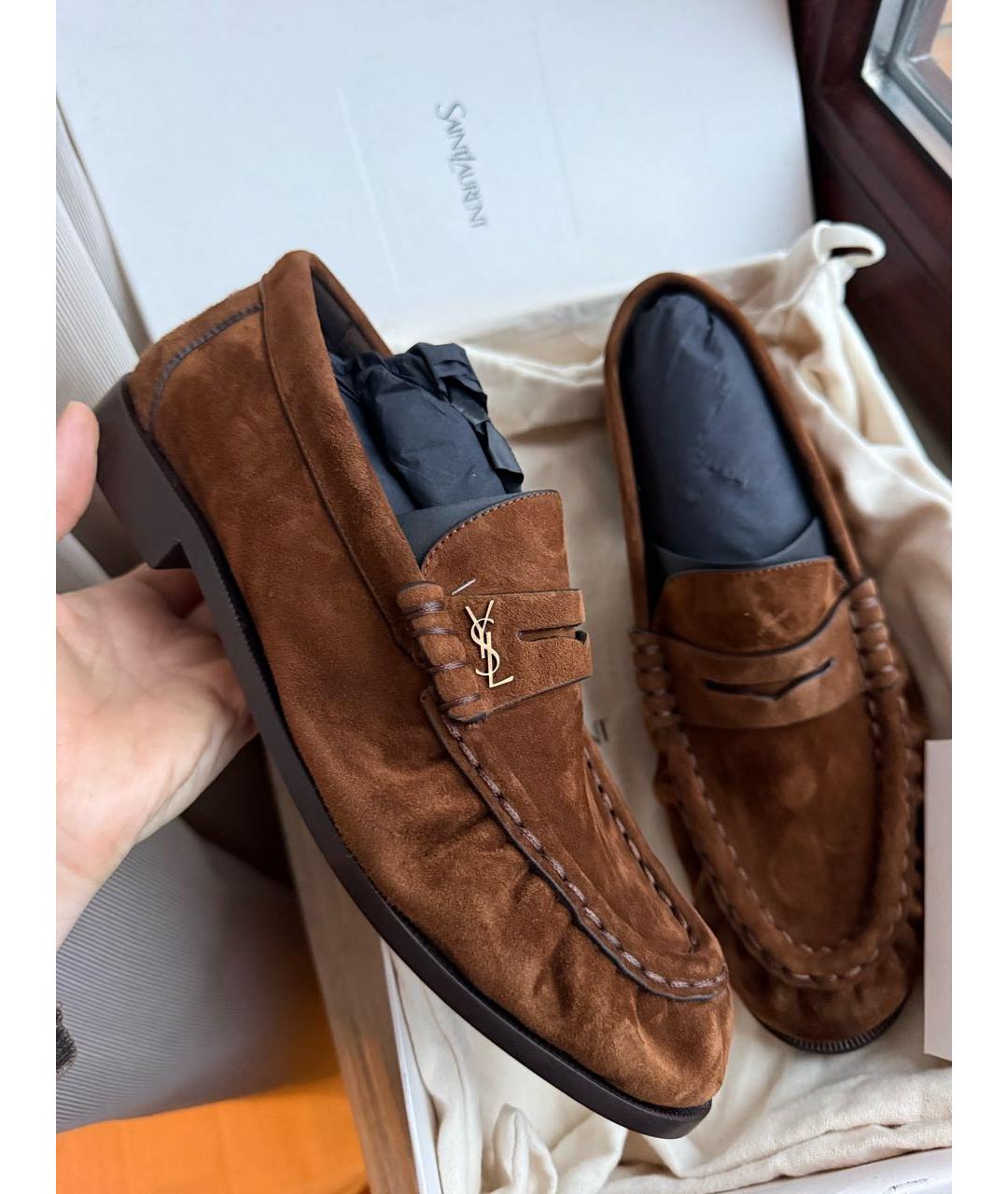 SAINT LAURENT Коричневые замшевые лоферы, фото 5