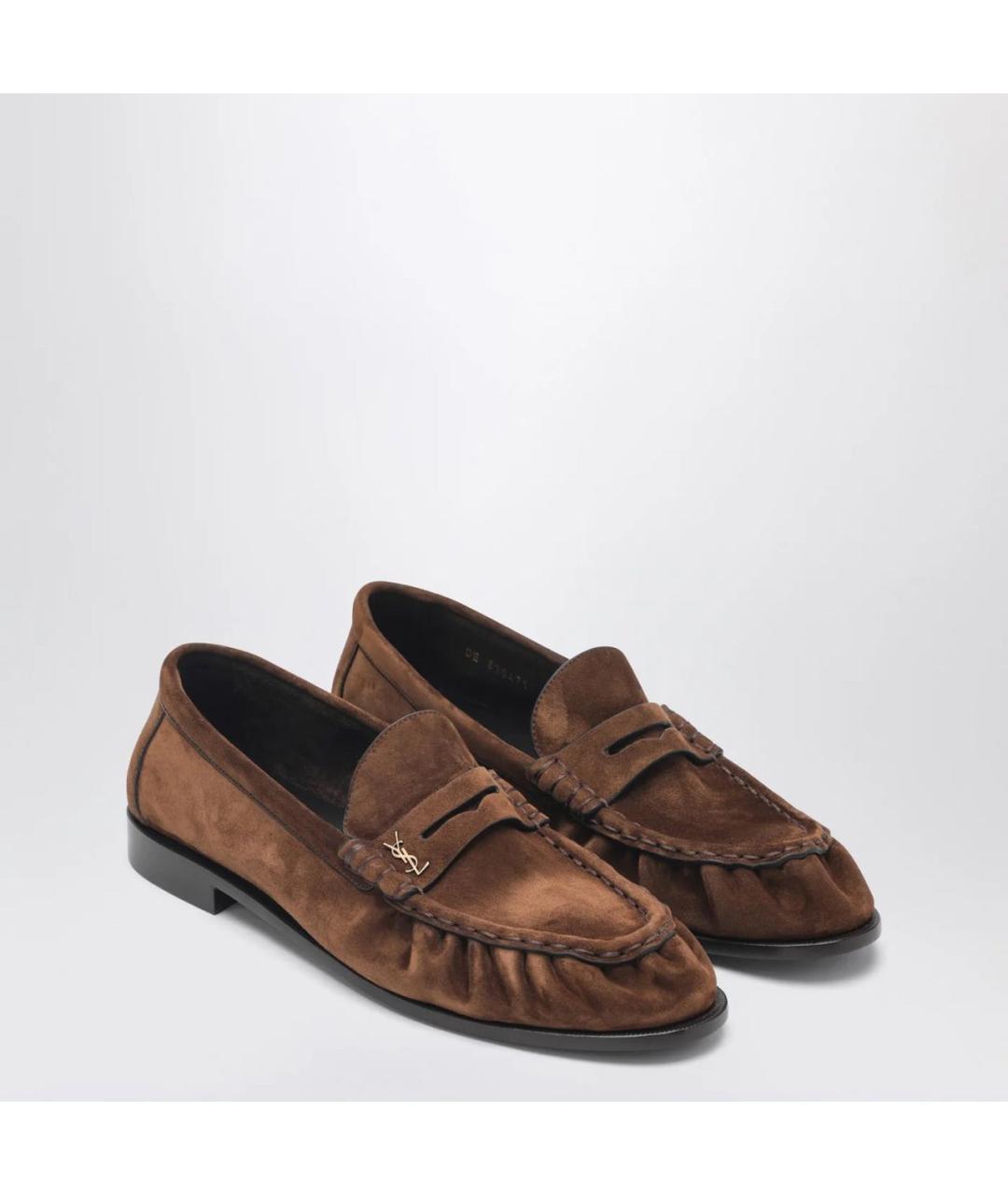 SAINT LAURENT Коричневые замшевые лоферы, фото 9