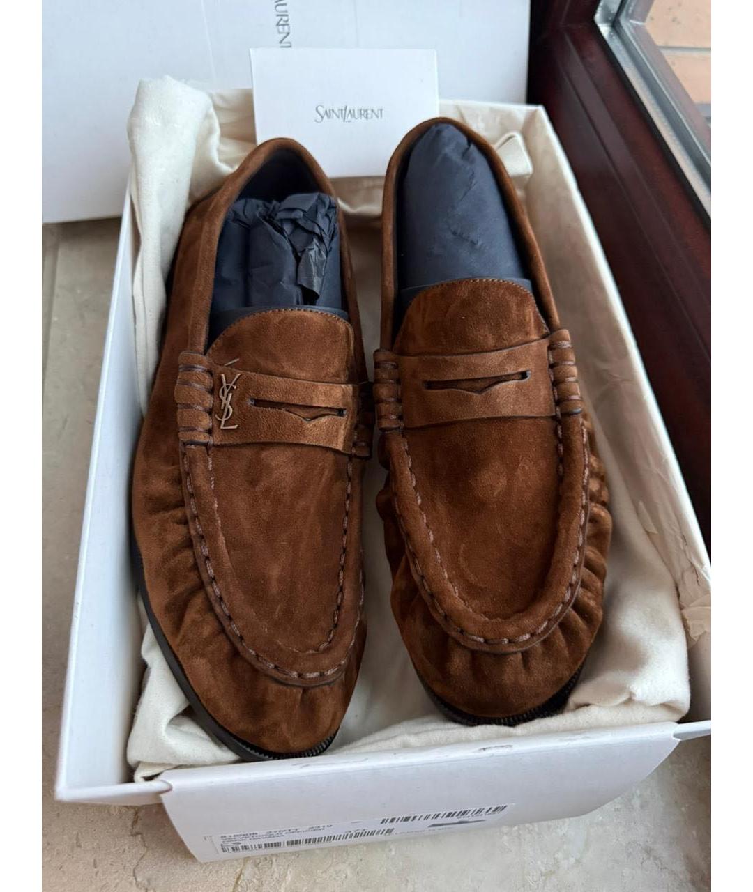 SAINT LAURENT Коричневые замшевые лоферы, фото 3