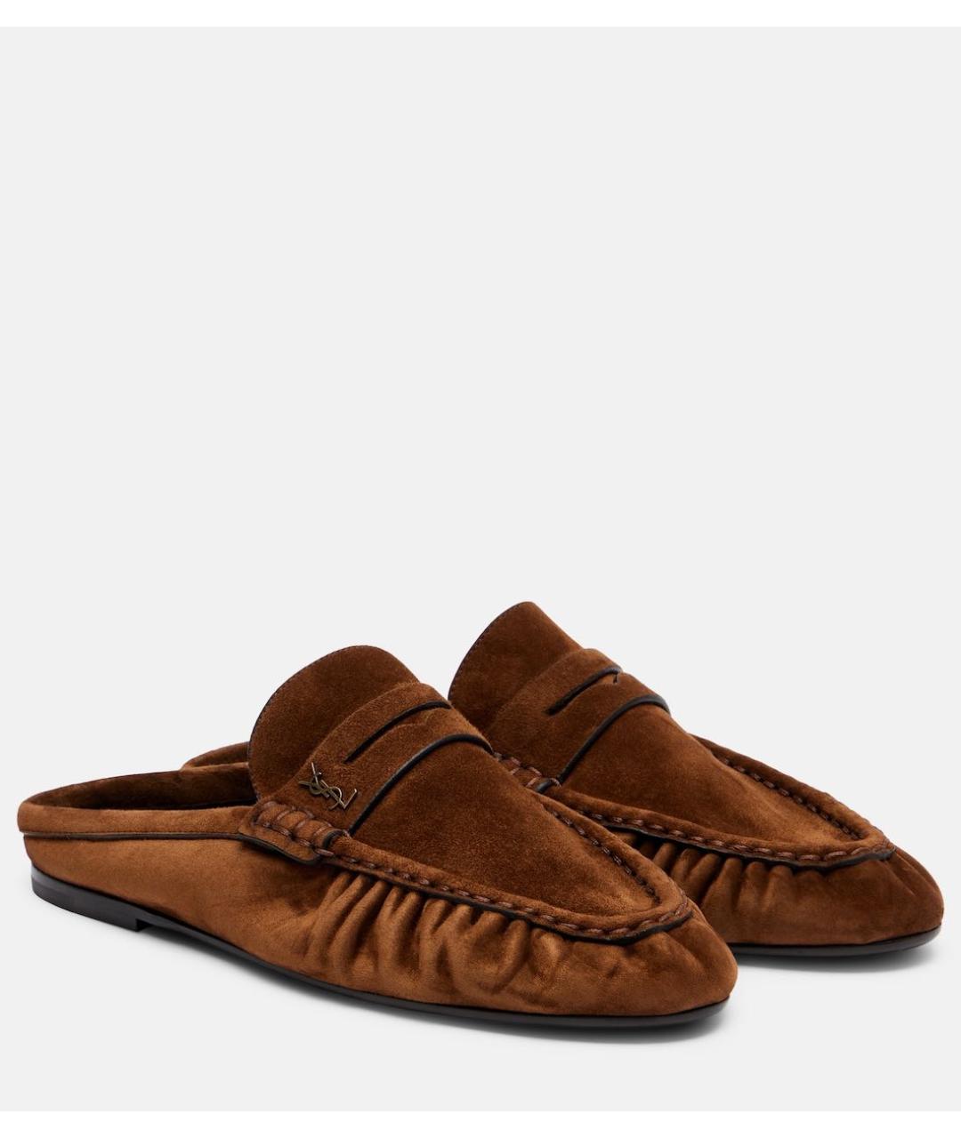 SAINT LAURENT Коричневые замшевые мюли, фото 9
