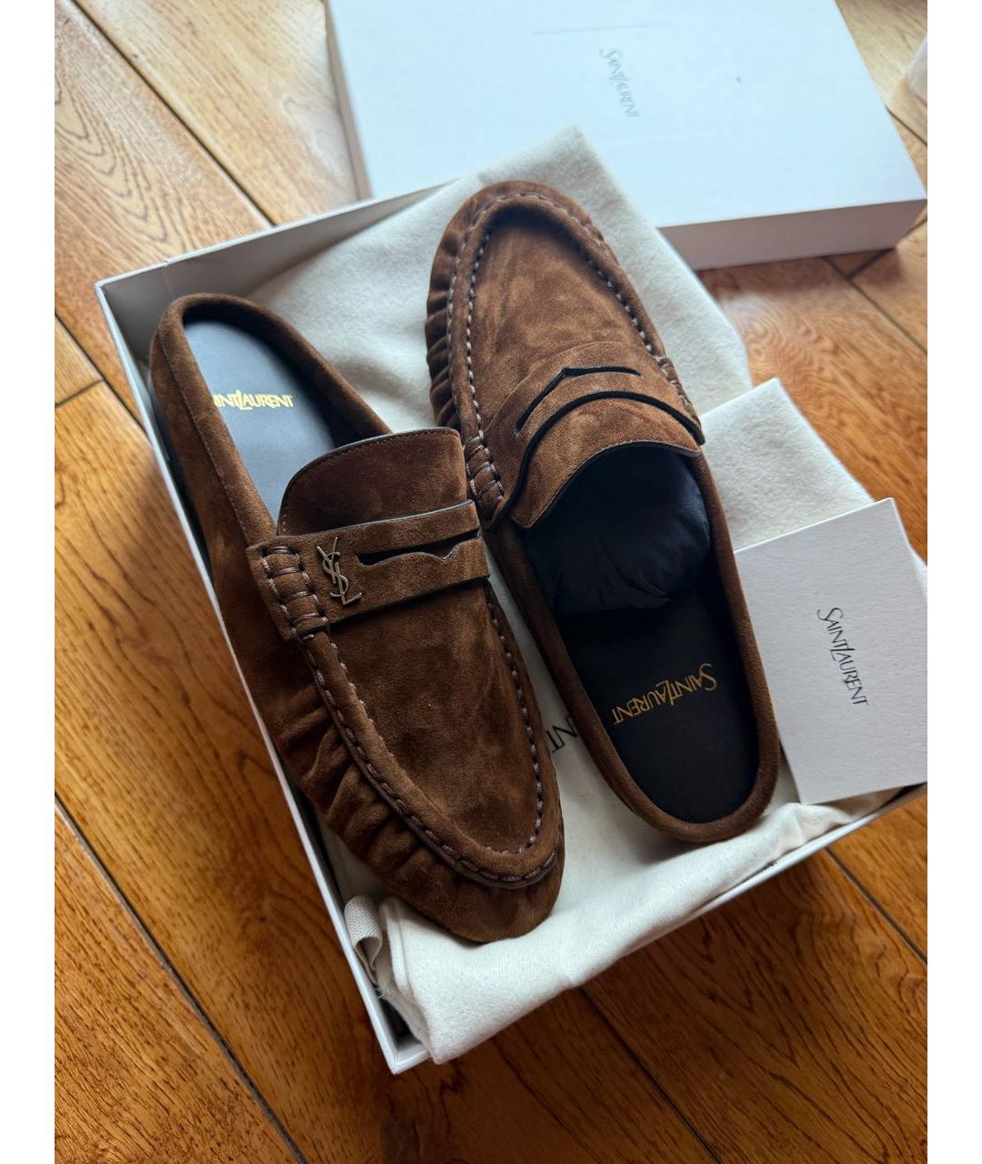 SAINT LAURENT Коричневые замшевые мюли, фото 8