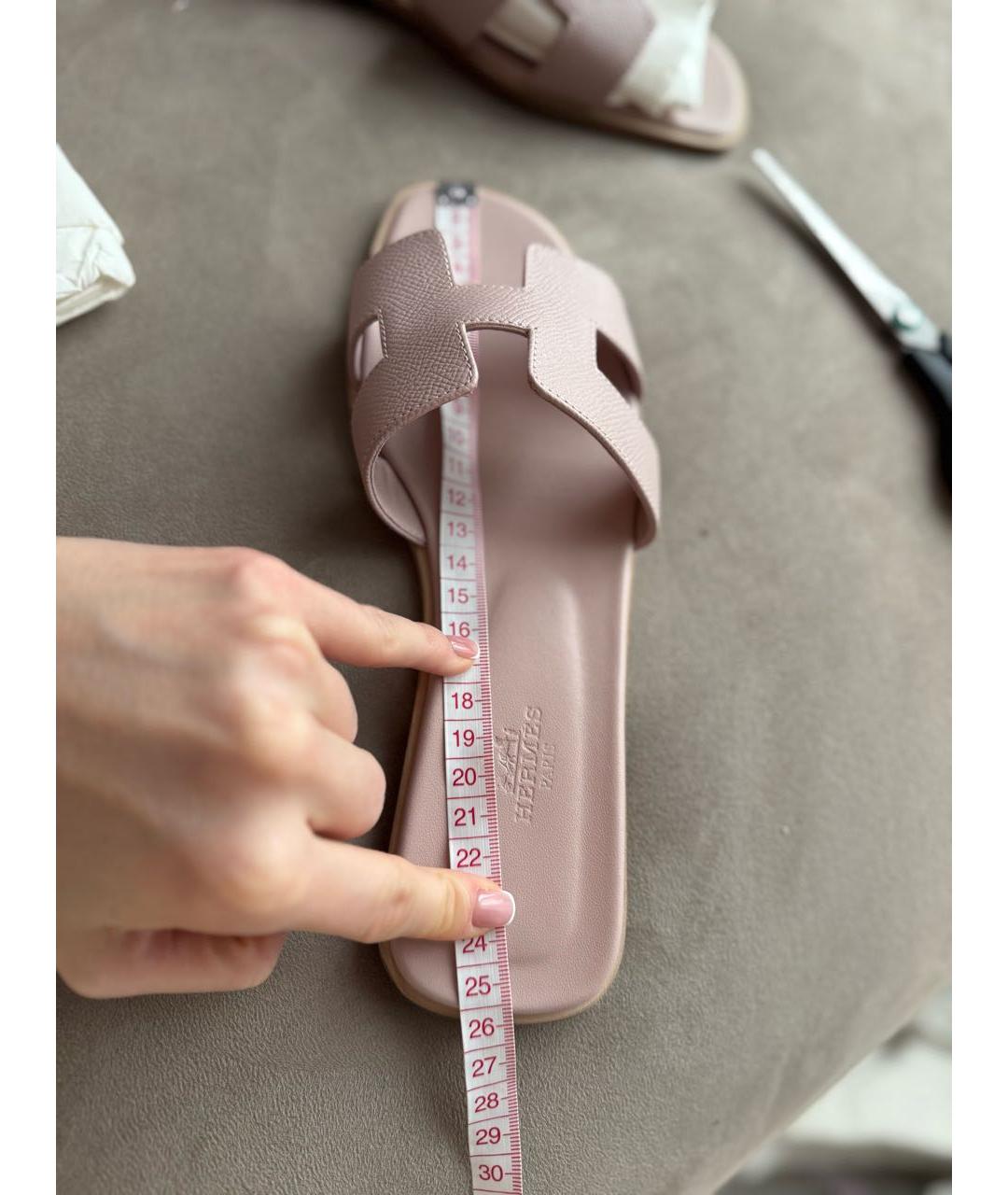 HERMES Розовые кожаные шлепанцы, фото 7