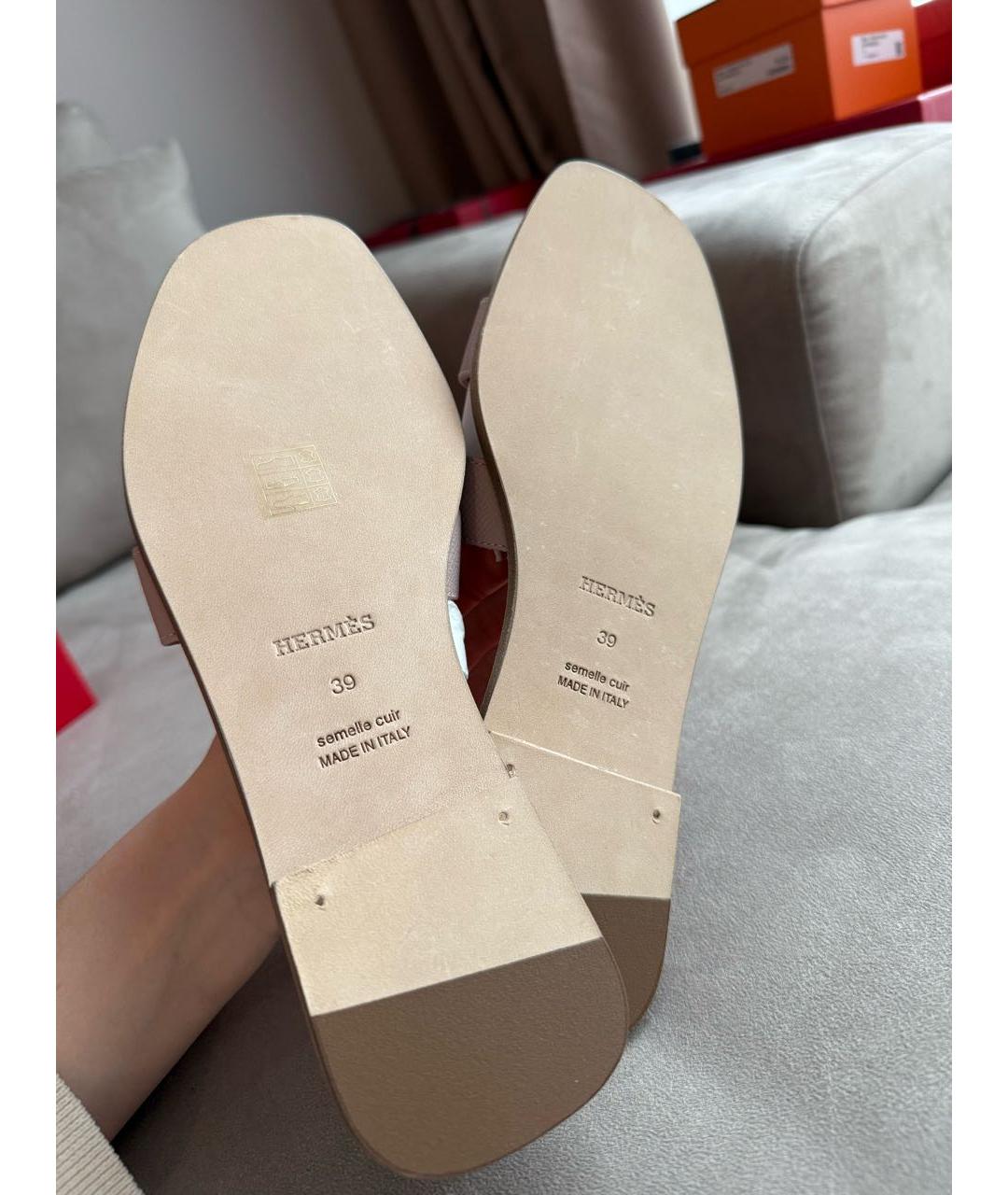 HERMES Розовые кожаные шлепанцы, фото 6