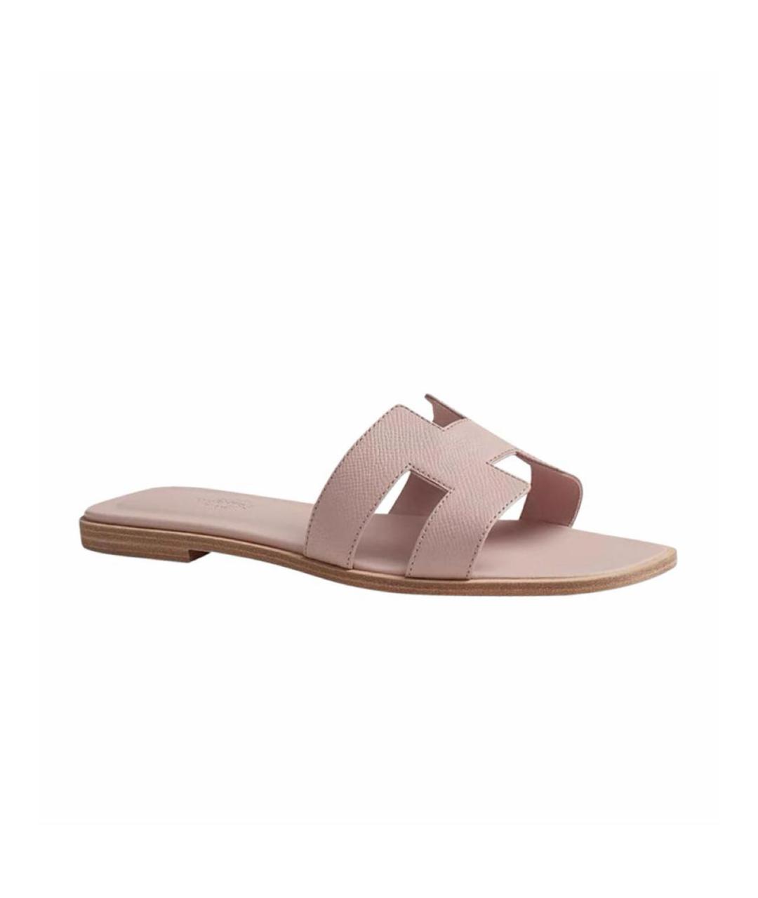 HERMES Розовые кожаные шлепанцы, фото 9