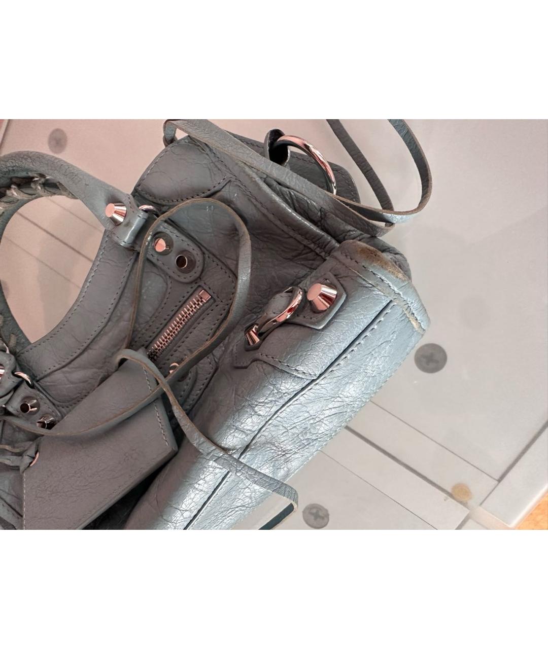 BALENCIAGA Голубая кожаная сумка с короткими ручками, фото 5