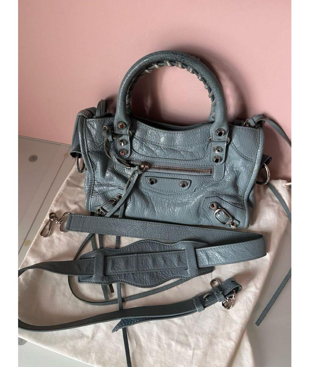 BALENCIAGA Голубая кожаная сумка с короткими ручками, фото 6