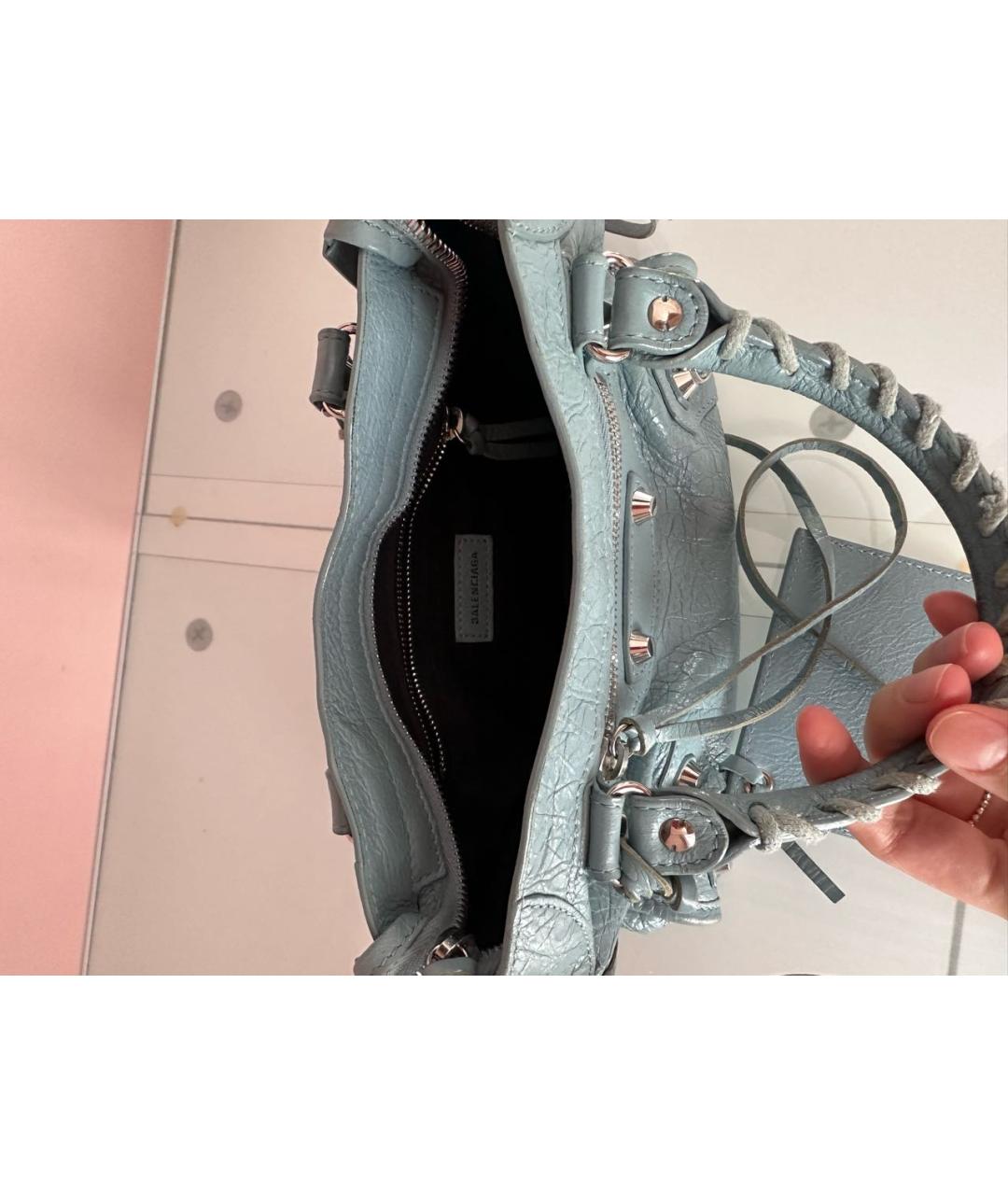 BALENCIAGA Голубая кожаная сумка с короткими ручками, фото 4