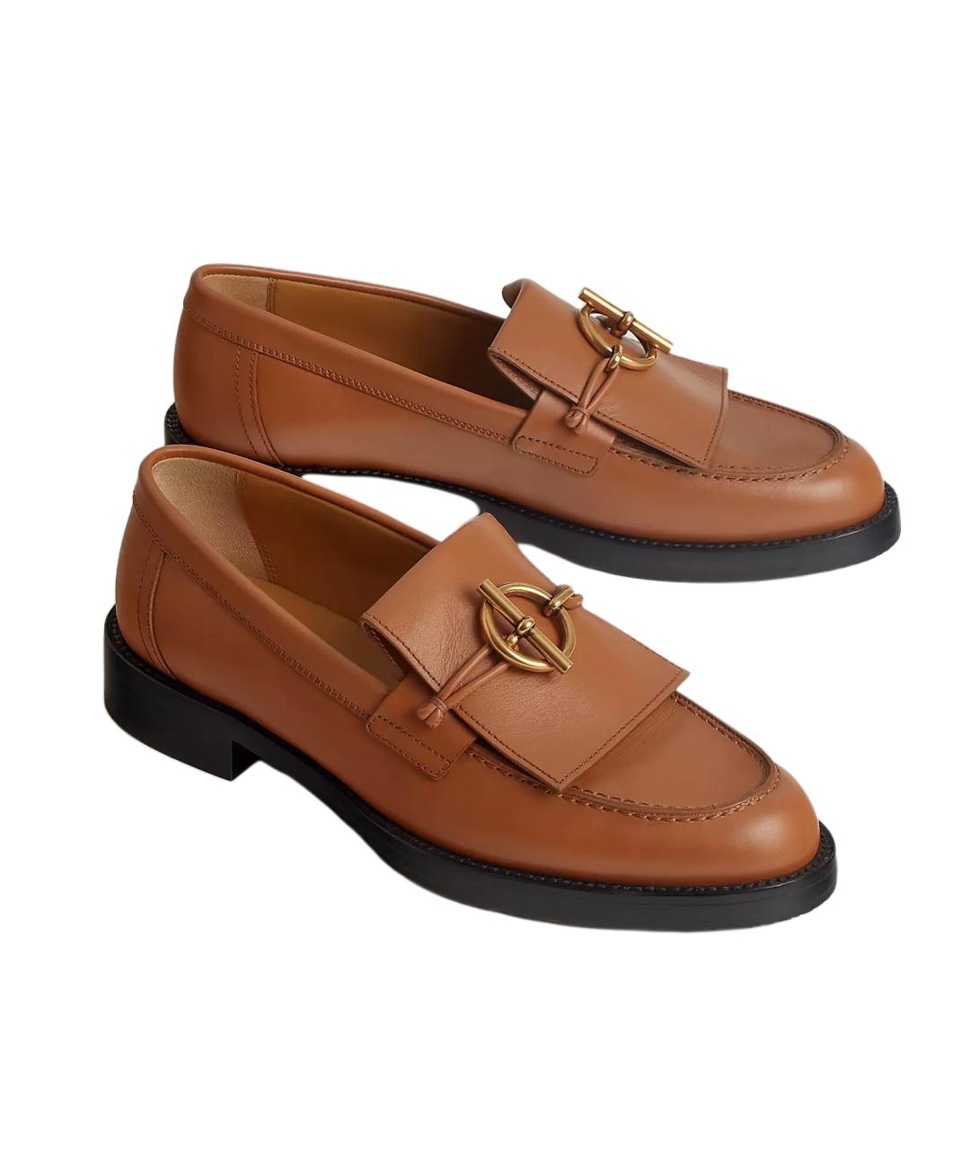 HERMES Коричневые кожаные лоферы, фото 3