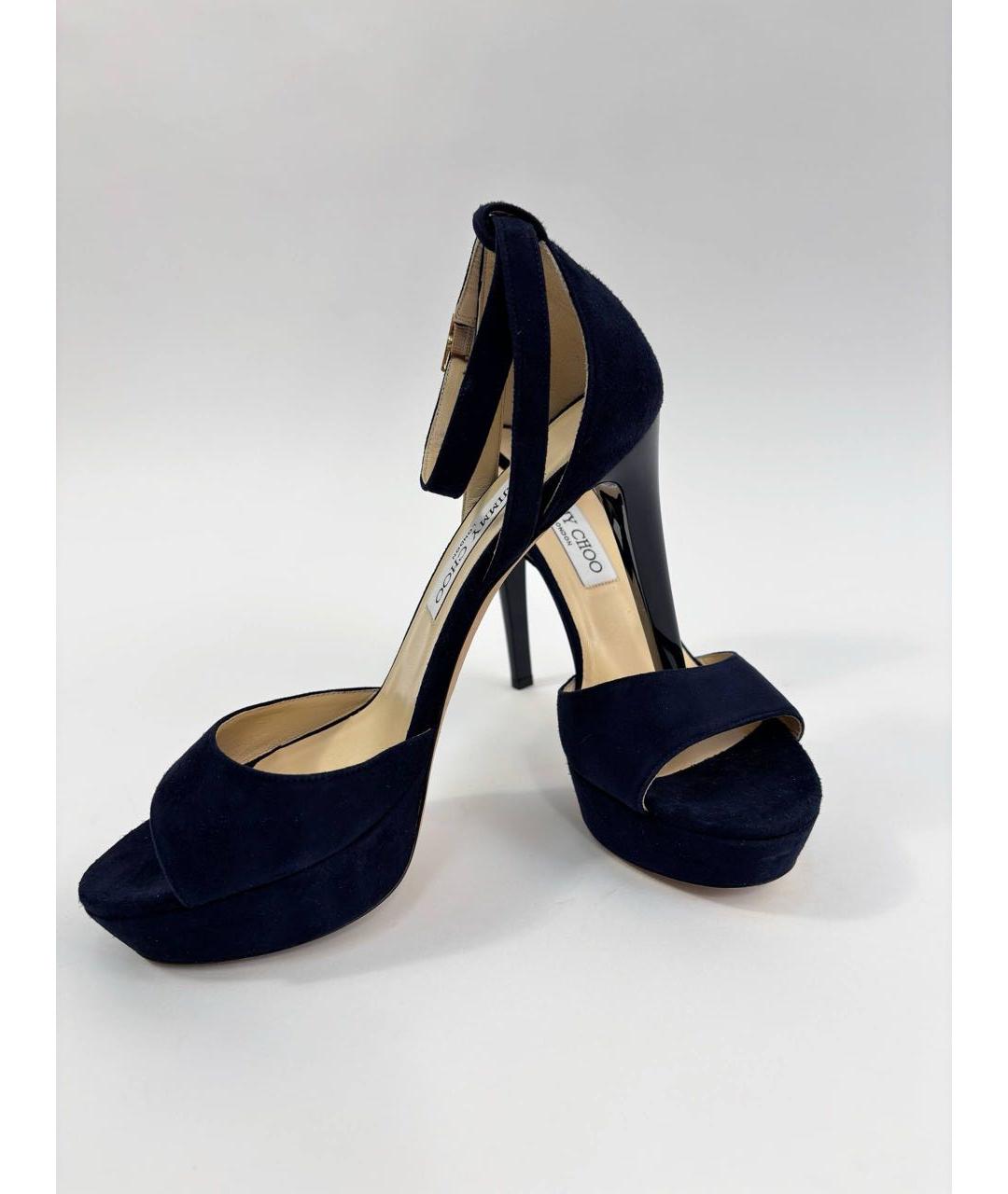 JIMMY CHOO Темно-синие бархатные босоножки, фото 7