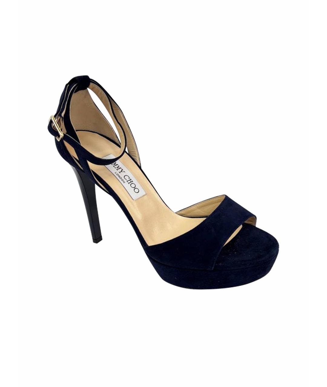 JIMMY CHOO Темно-синие бархатные босоножки, фото 1