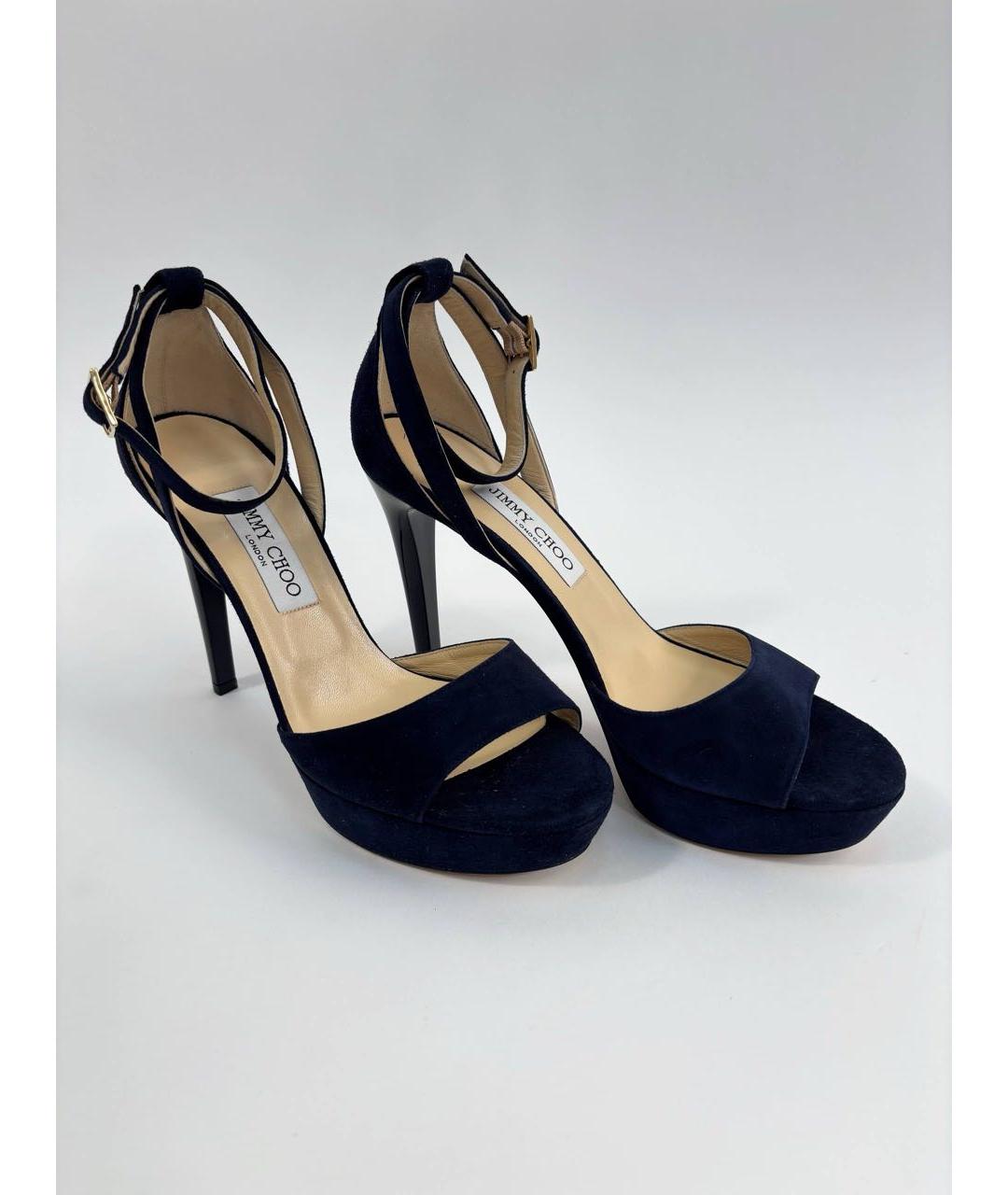 JIMMY CHOO Темно-синие бархатные босоножки, фото 2