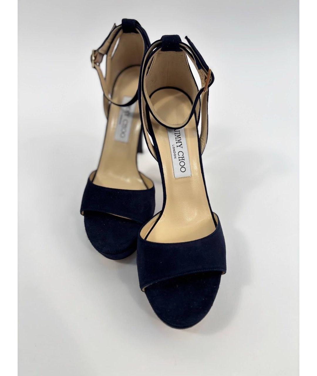 JIMMY CHOO Темно-синие бархатные босоножки, фото 6