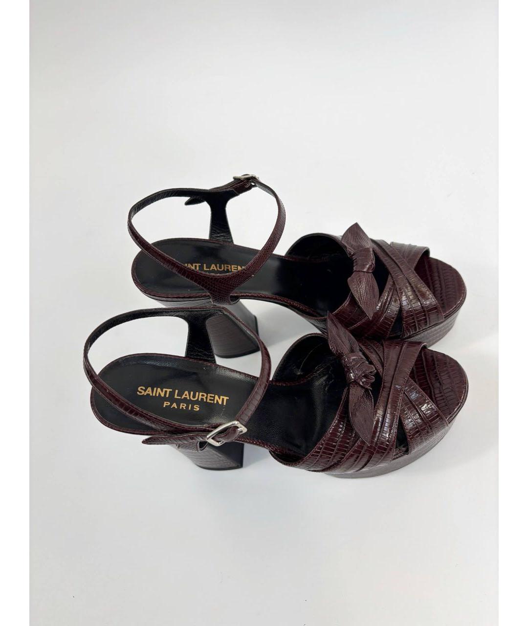 SAINT LAURENT Коричневые кожаные босоножки, фото 7