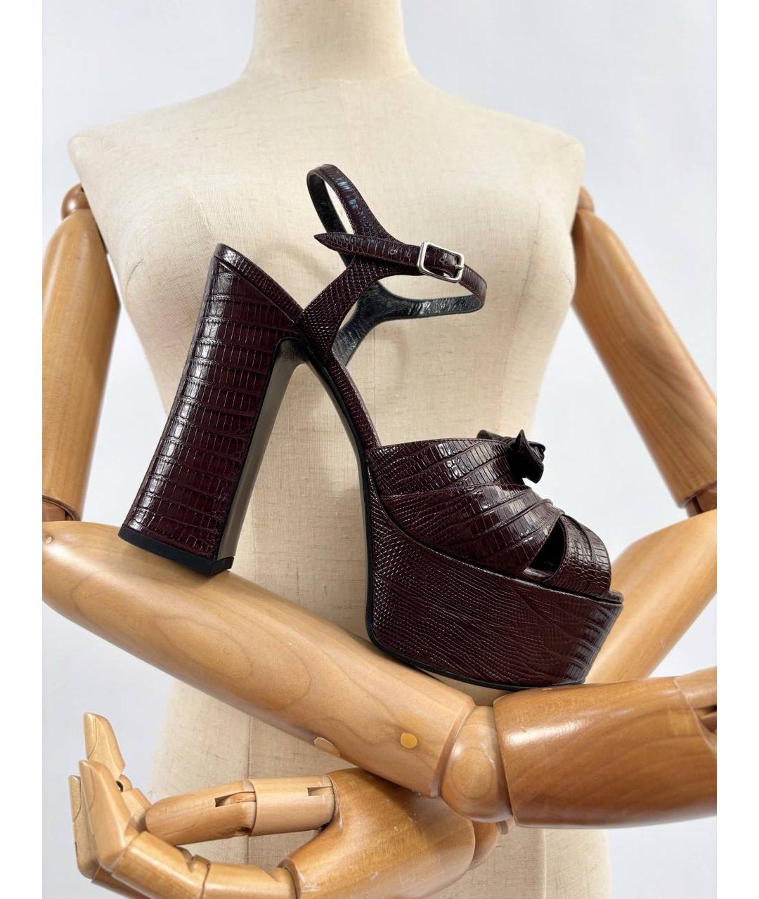 SAINT LAURENT Коричневые кожаные босоножки, фото 5