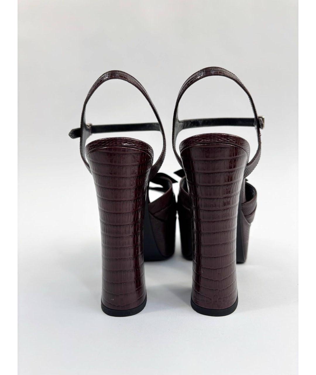 SAINT LAURENT Коричневые кожаные босоножки, фото 3