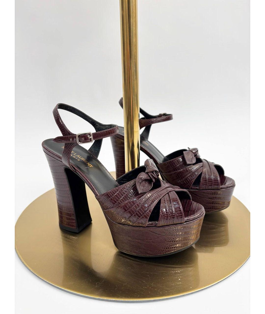 SAINT LAURENT Коричневые кожаные босоножки, фото 6