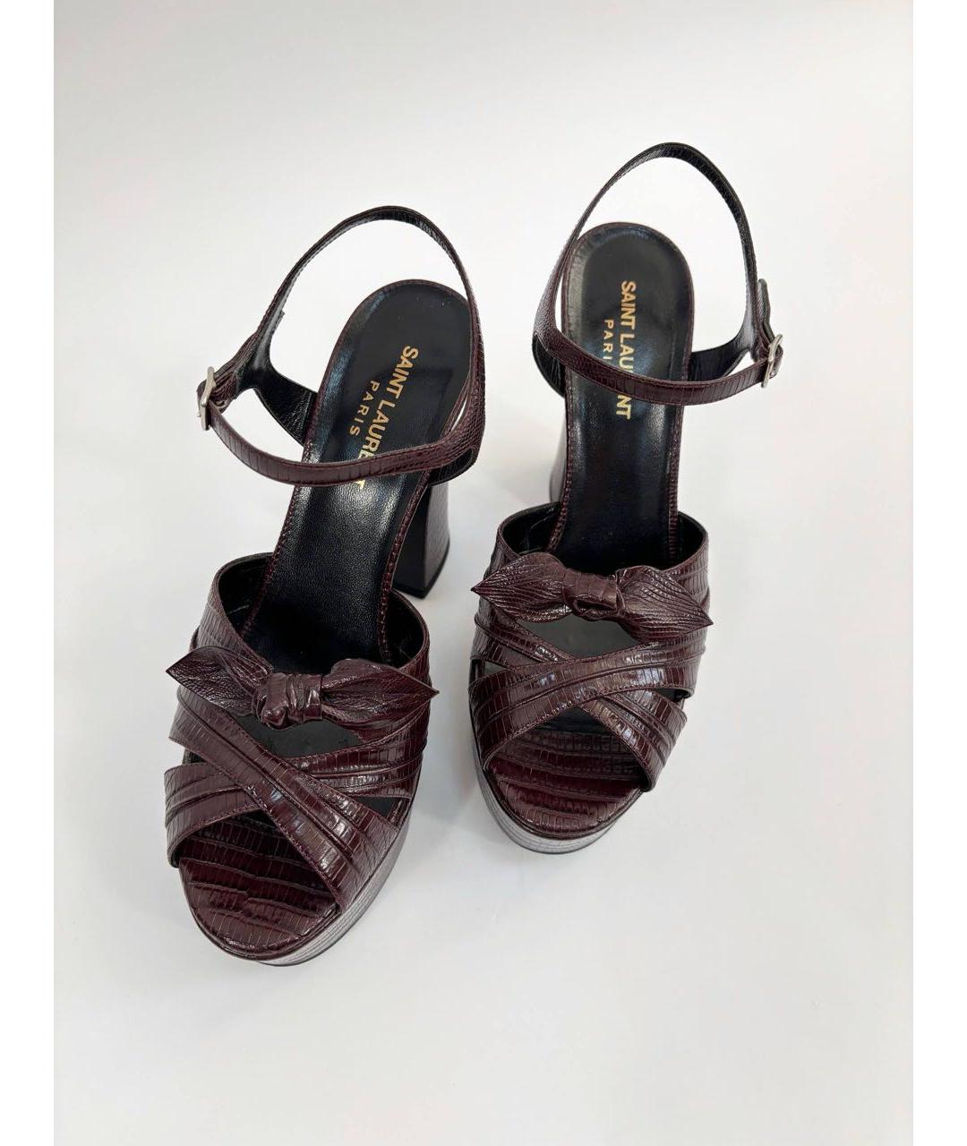 SAINT LAURENT Коричневые кожаные босоножки, фото 2