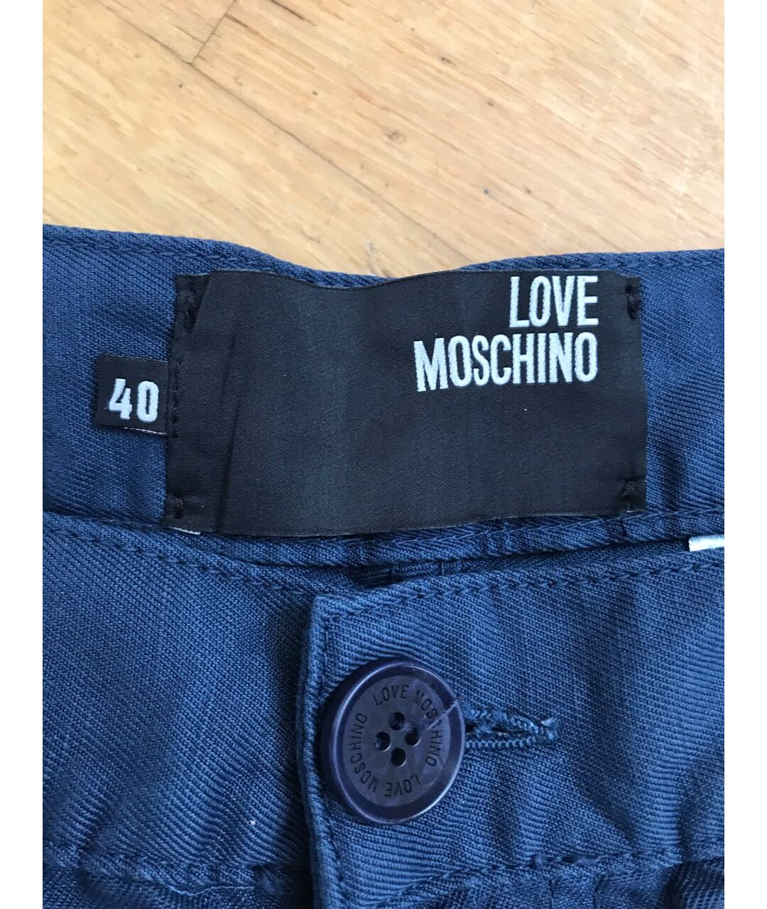 LOVE MOSCHINO Синие хлопко-леновые прямые джинсы, фото 3