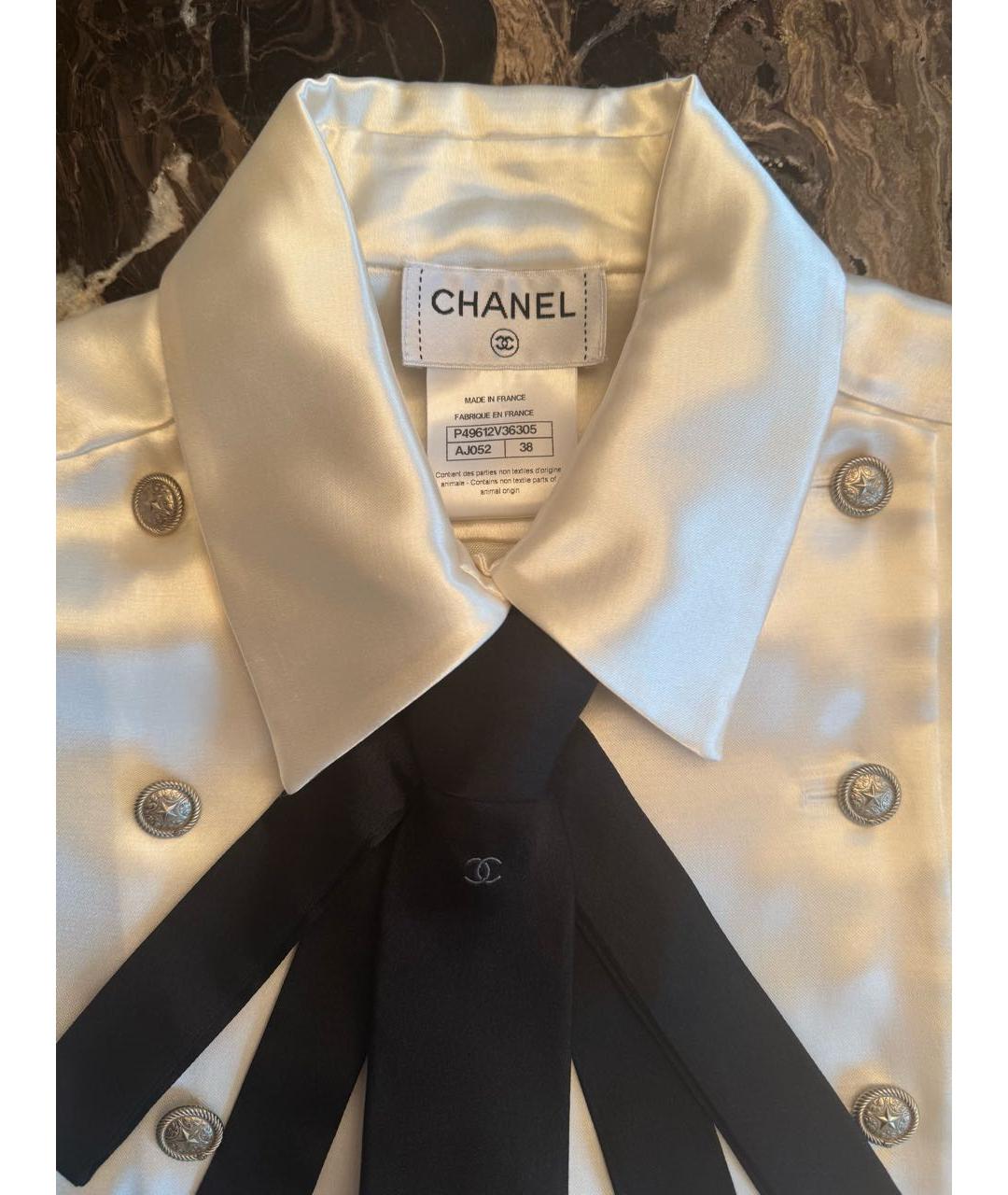 CHANEL Белая шелковая блузы, фото 3