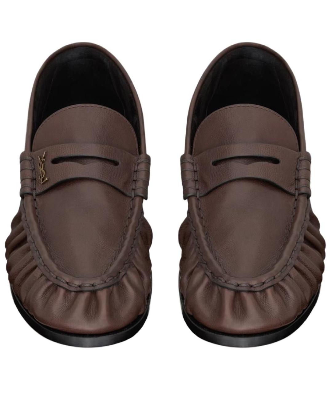 SAINT LAURENT Коричневые кожаные лоферы, фото 4