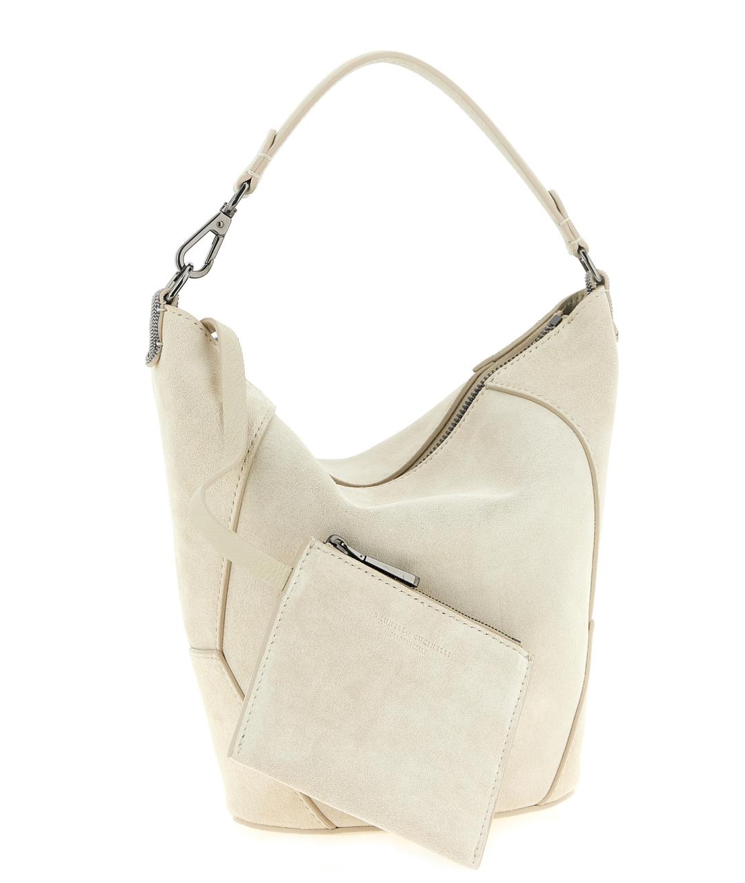 BRUNELLO CUCINELLI Белая замшевая сумка через плечо, фото 3